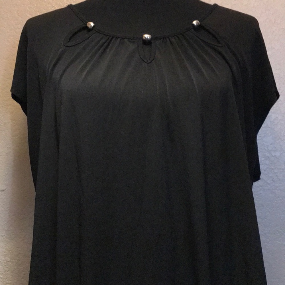 Black Blouse Chest Cutouts w/Gold Beading